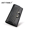 Genuine Leather Women's Wallet: Large Capacity, 3 Fold, Luxury Snake Skin Design in Black