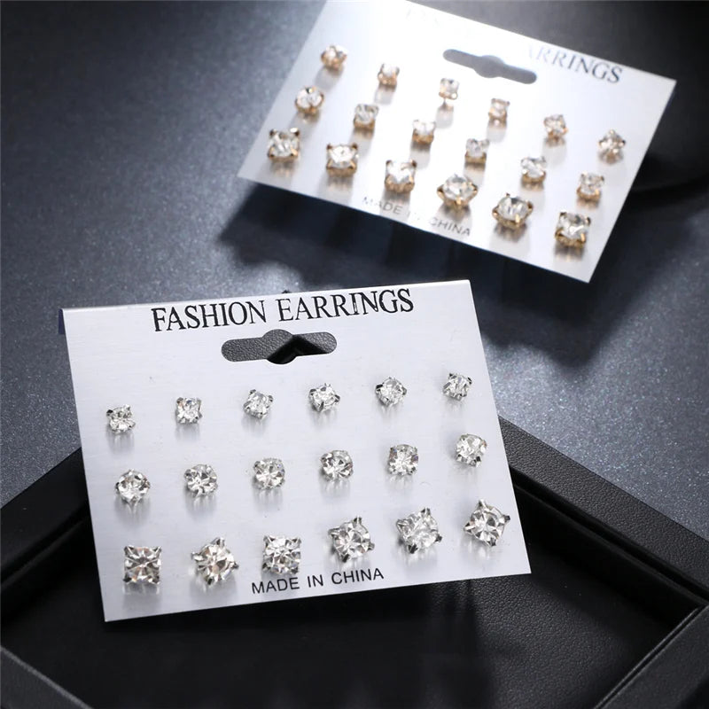 Fashion Simple Stud Earrings Set Square Geometric Earrings 2019 For Women New Rhinestone Crystal Earrings Jewelry Brinco