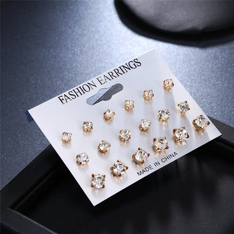 Fashion Simple Stud Earrings Set Square Geometric Earrings 2019 For Women New Rhinestone Crystal Earrings Jewelry Brinco