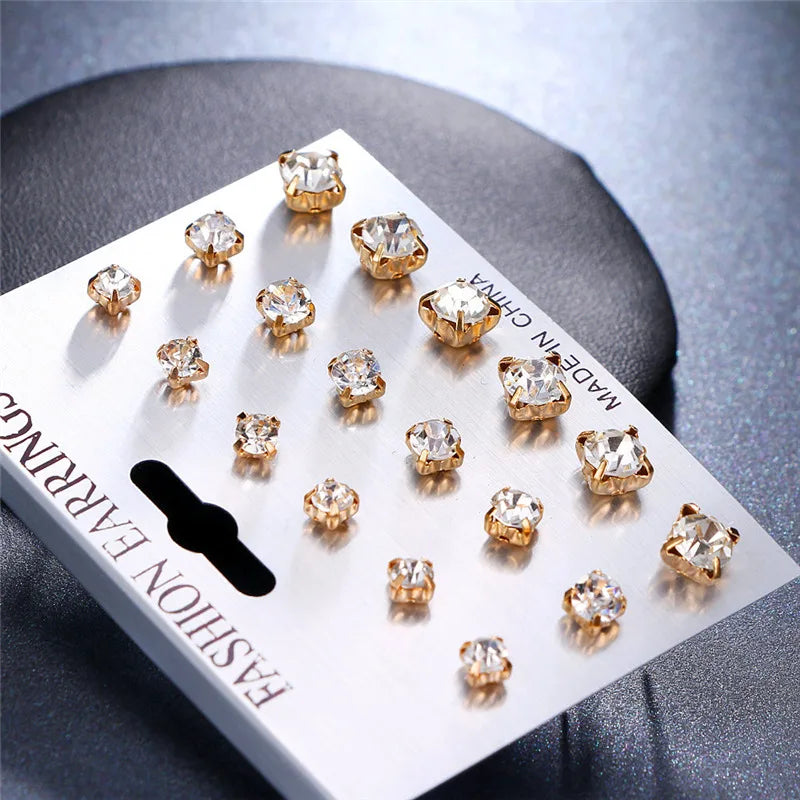 Fashion Simple Stud Earrings Set Square Geometric Earrings 2019 For Women New Rhinestone Crystal Earrings Jewelry Brinco