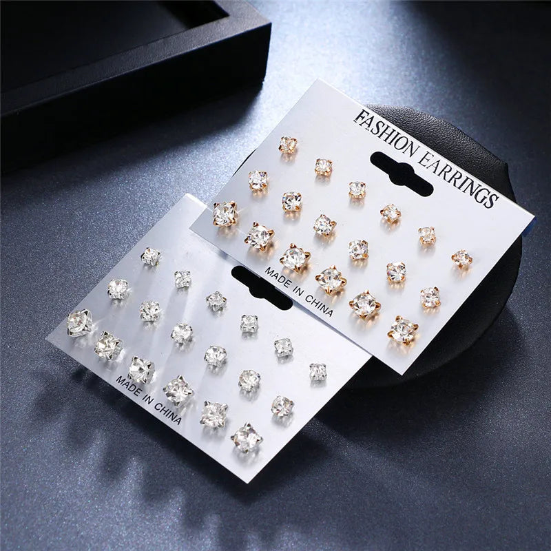 Fashion Simple Stud Earrings Set Square Geometric Earrings 2019 For Women New Rhinestone Crystal Earrings Jewelry Brinco