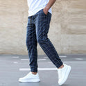 Fashion Plaid Print Pants Men's Casual Drawstring Trousers