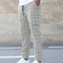 Fashion Plaid Print Pants Men's Casual Drawstring Trousers