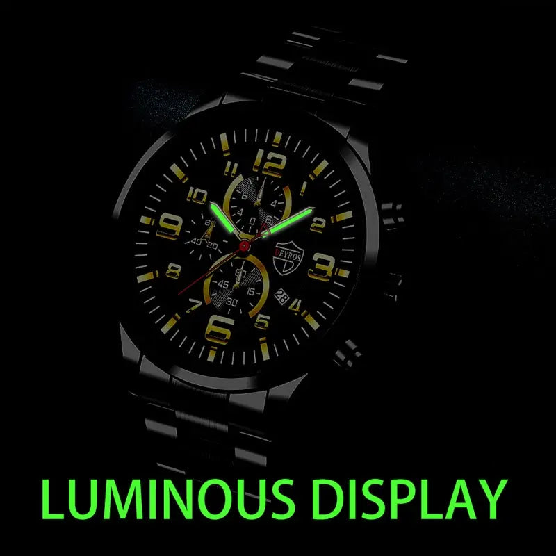 Fashion Mens Sports Watches for Men Luxury Stainless Steel Quartz Wrist Watch Calendar Luminous Clock Man Business Casual Watch