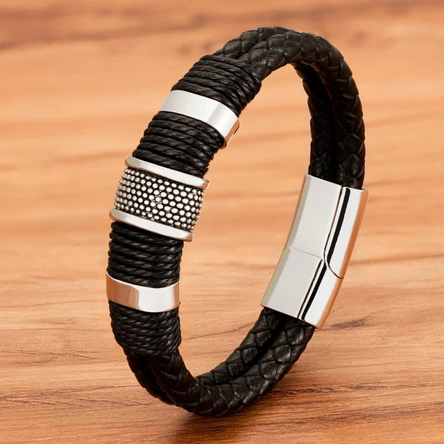 XQNI Men's Double Layer Woven Leather Bracelet